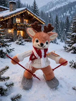 Wellesley Manor Knit Reindeer on Skis Christmas Decor Figurine Holiday Gifts New