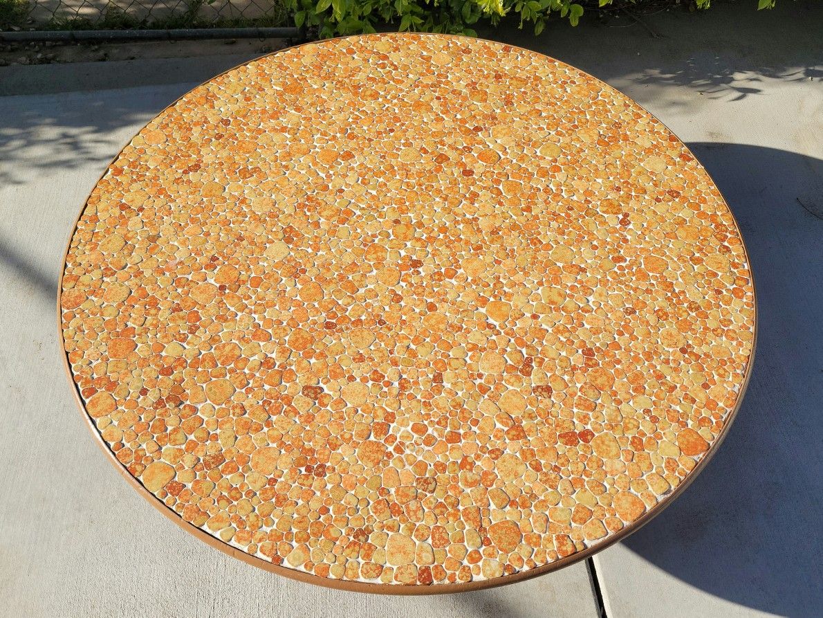 Retro Mid Century Orange Mosaic Glazed Tile Coffee Table | 60s 70s Funky coffee table