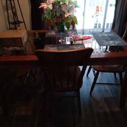 Beautiful Glass In Wood Kitchen Table With Four Chairs