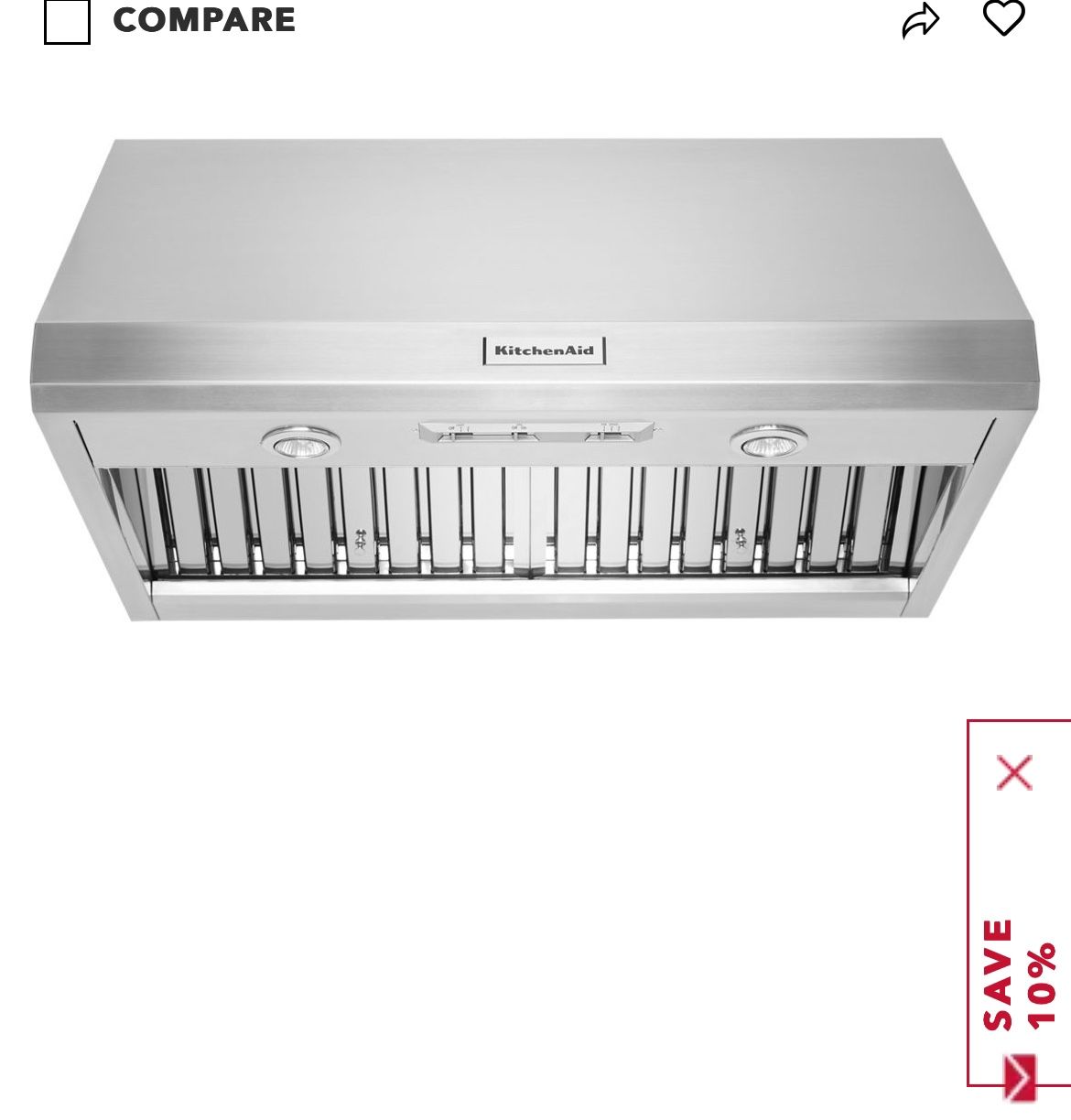 Kitchen Aid 36” Wall Mount Canopy Range Hood