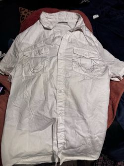True Religion White Button-Up Short Sleeve Shirt