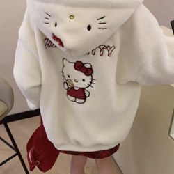 Sanrio Hello Kitty Fleece Hoodie Fluffy Sweater Zip-Up