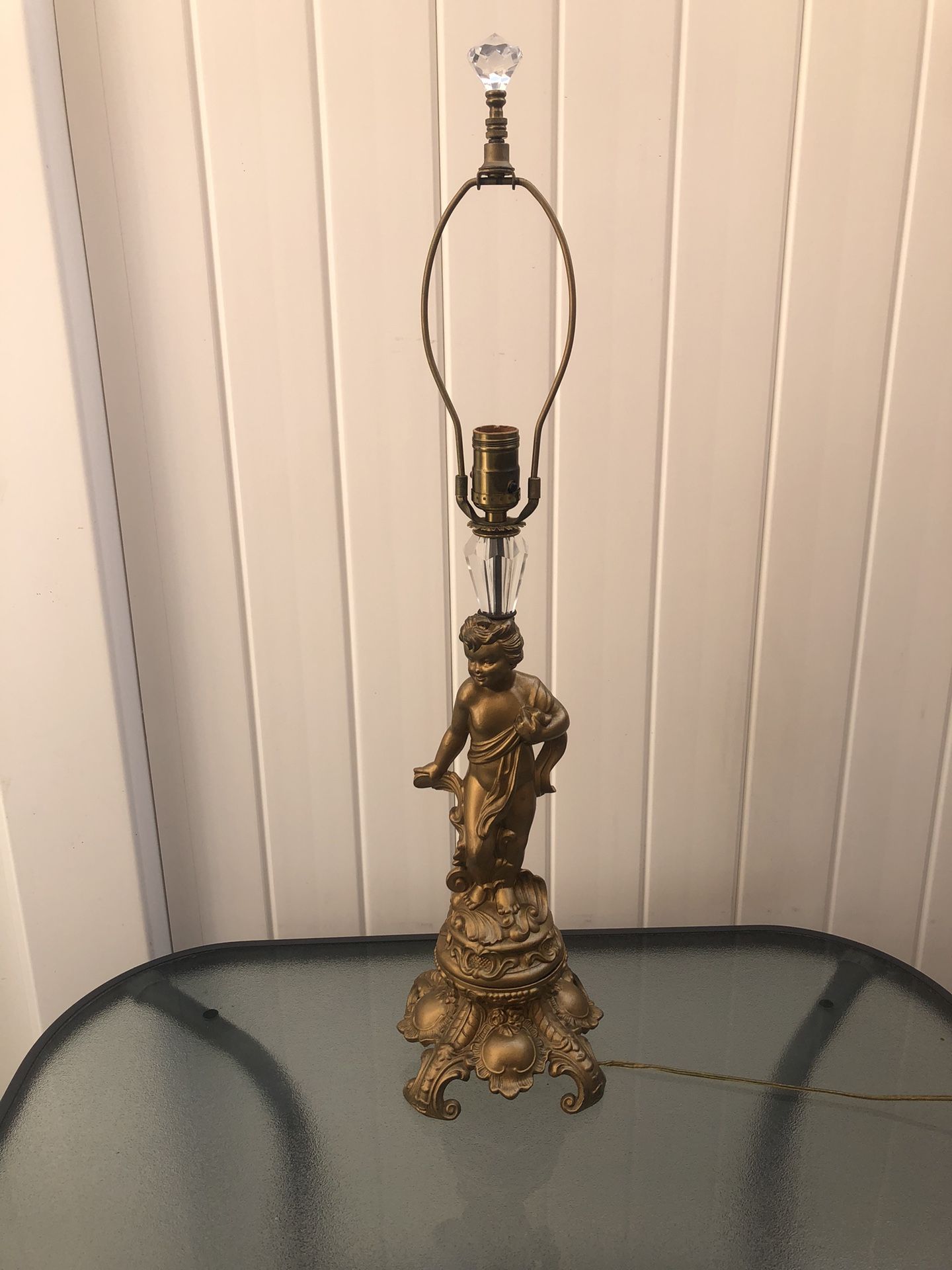 Vintage Ornate Gilt Metal Cherub Table Lamp Light 29" total H