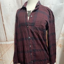 Abercrombie And Fitch Long Burgundy Plaid Shirt /pajamas 👚 Size Large 