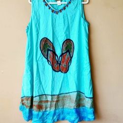 Blue Sleeveless dress top graphic flip Flops  women's Size M medium XL Extra Large one  size