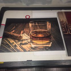 Whiskey Cigar Money Canvas Wall Art Set Man Cave Bar Decor