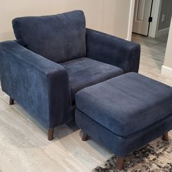 Dark Blue Chair & Ottoman