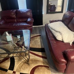 Red Couch Set Table N Rug ! Items Can Be Sold Separately !