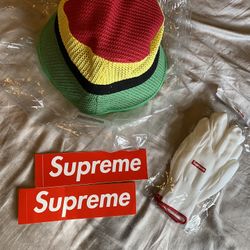 Supreme Hat With Stickers And Gloves 