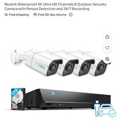 Reolink Waterproof 4K Ultra HD Channels 8 Outdoor Security Camera with Person Detection and 24/7 Rec
