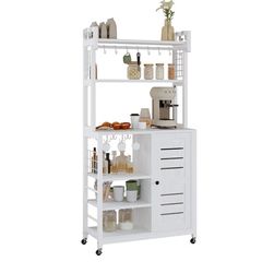 White Kitchen Baker's Rack with Cabinet