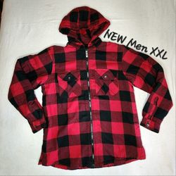NEW Red/Black plaid sherpa lined warm jacket Men XXL