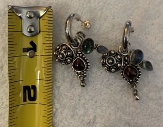 Moonstone & Garnet Dangle Sterling Silver Earrings