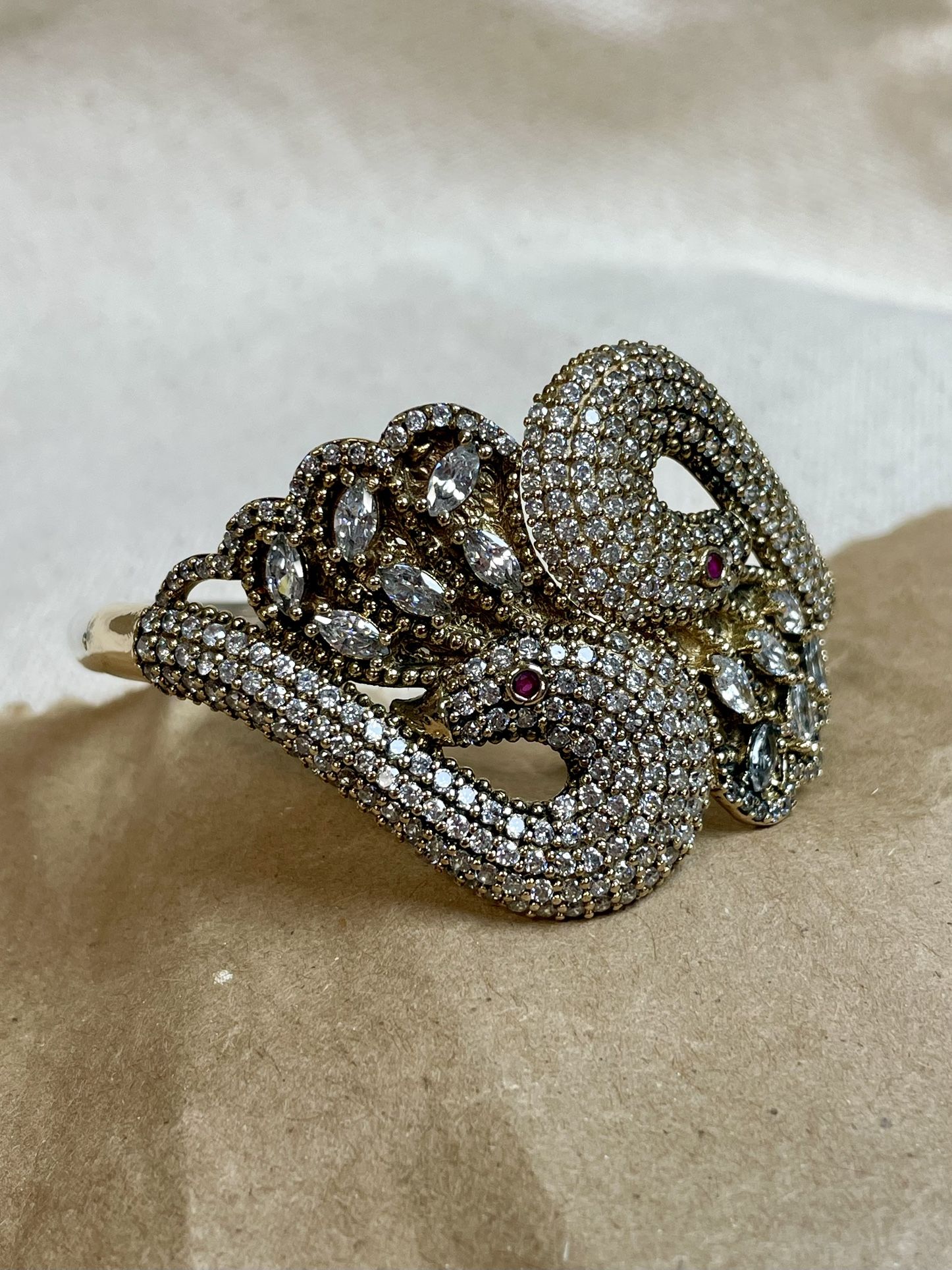 Vintage 925 Sterling Silver and Bronze Gemstone Peacock Bracelet 