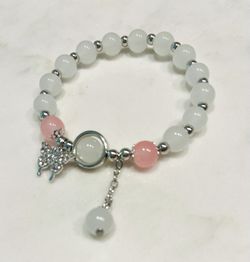 Beaded Crystal Bracelet with Silver Butterfly white and Pink Fashion