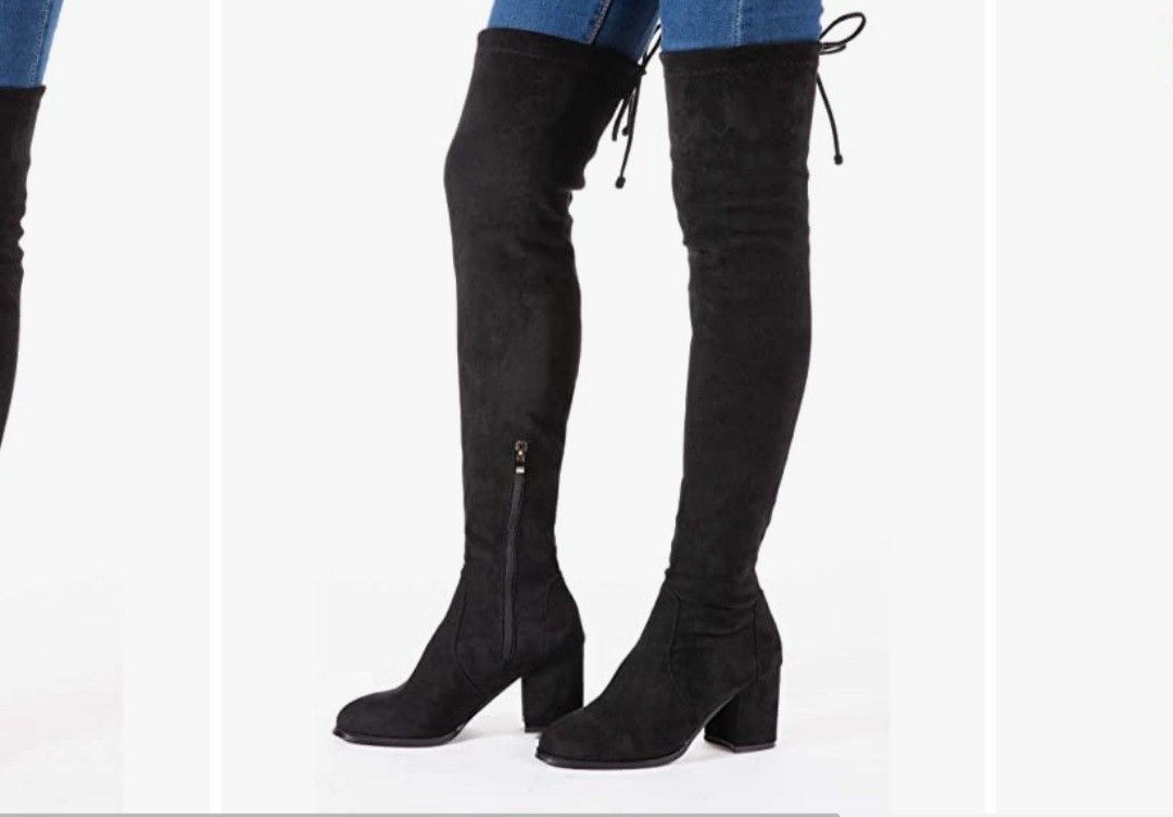 Black Lace Up Over Knee Boots 