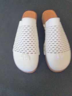 White and Orange Perforated Slip-On Shoes Size 9.5