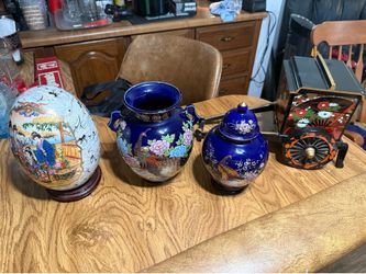 Vintage Japanese Vase, Jars, Plate, Carriage