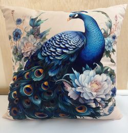 Peacock throw pillow cushion