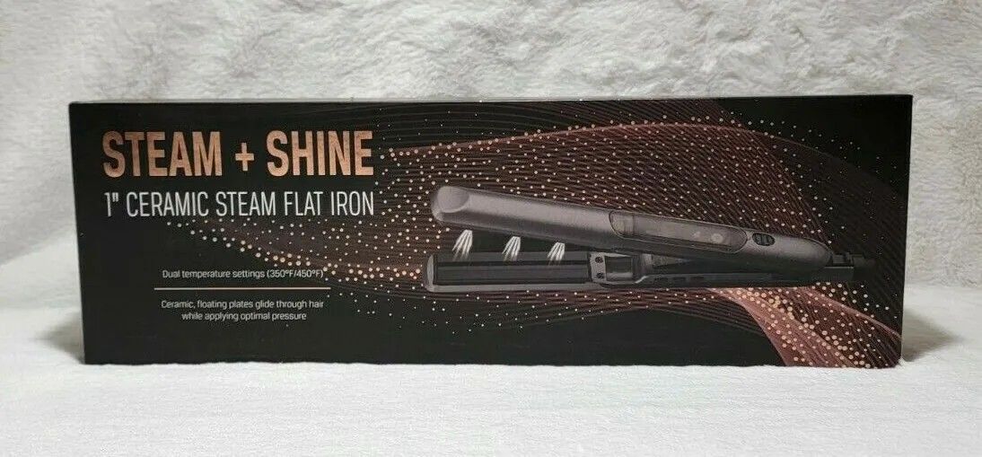 NEW! Steam + Shine 1 Ceramic Steam Flat Iron - Hair Straightener -Removable Water Tank