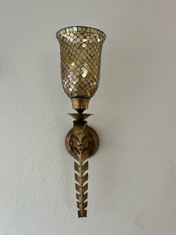 (2) Vintage Bombay Saffron Mosaic & Brass Wall Candle Sconce Limited Edition Gold Glass Candle Scone