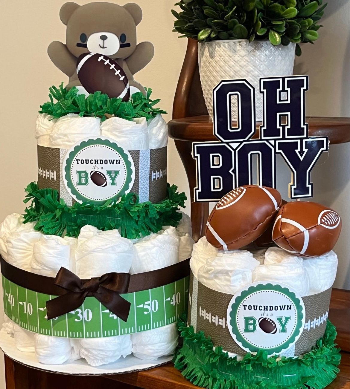 FOOTBALL boy baby shower diaper cakes