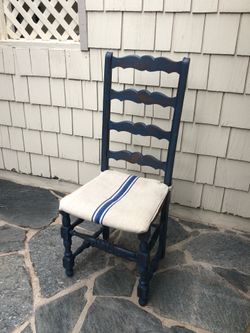 French Country Ladderback Dining Chairs – Blue Painted Shabby Chic Farmhouse Style