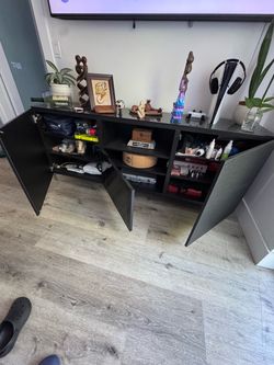 Black TV Stand with Cabinet Storage