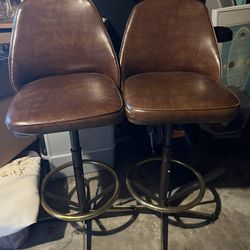 Two (2) VINTAGE 60s Leather Bar Stools