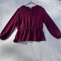 Michael Kors Magenta Peplum Studded Blouse size L