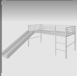 White Metal Kids Loft Bed with Slide