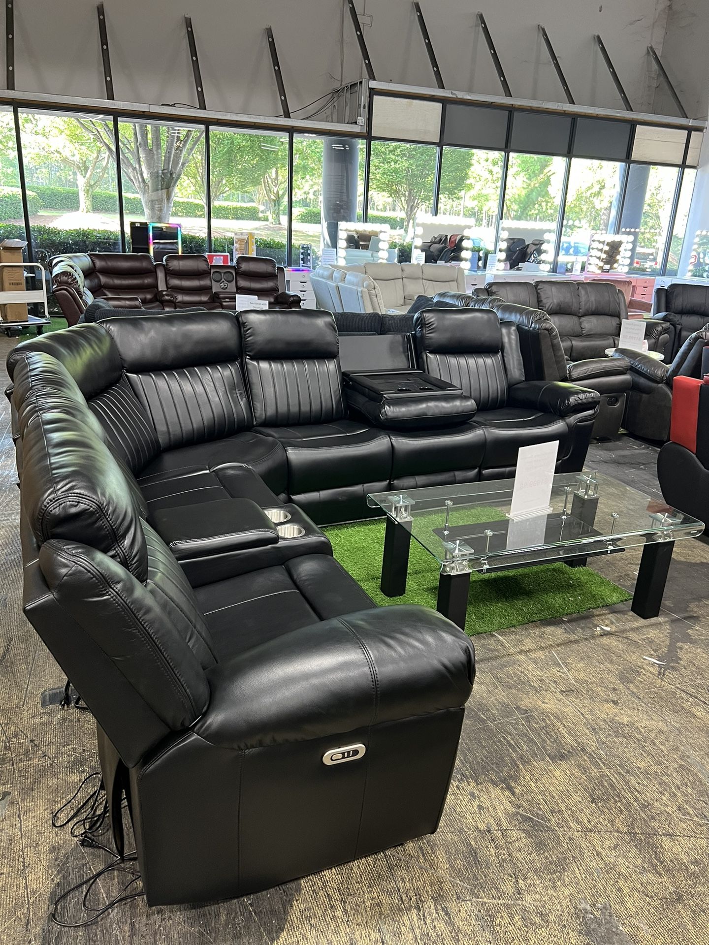 Black Power Recliner with 3 Recliner Seats and Bluetooth Speaker and Lights