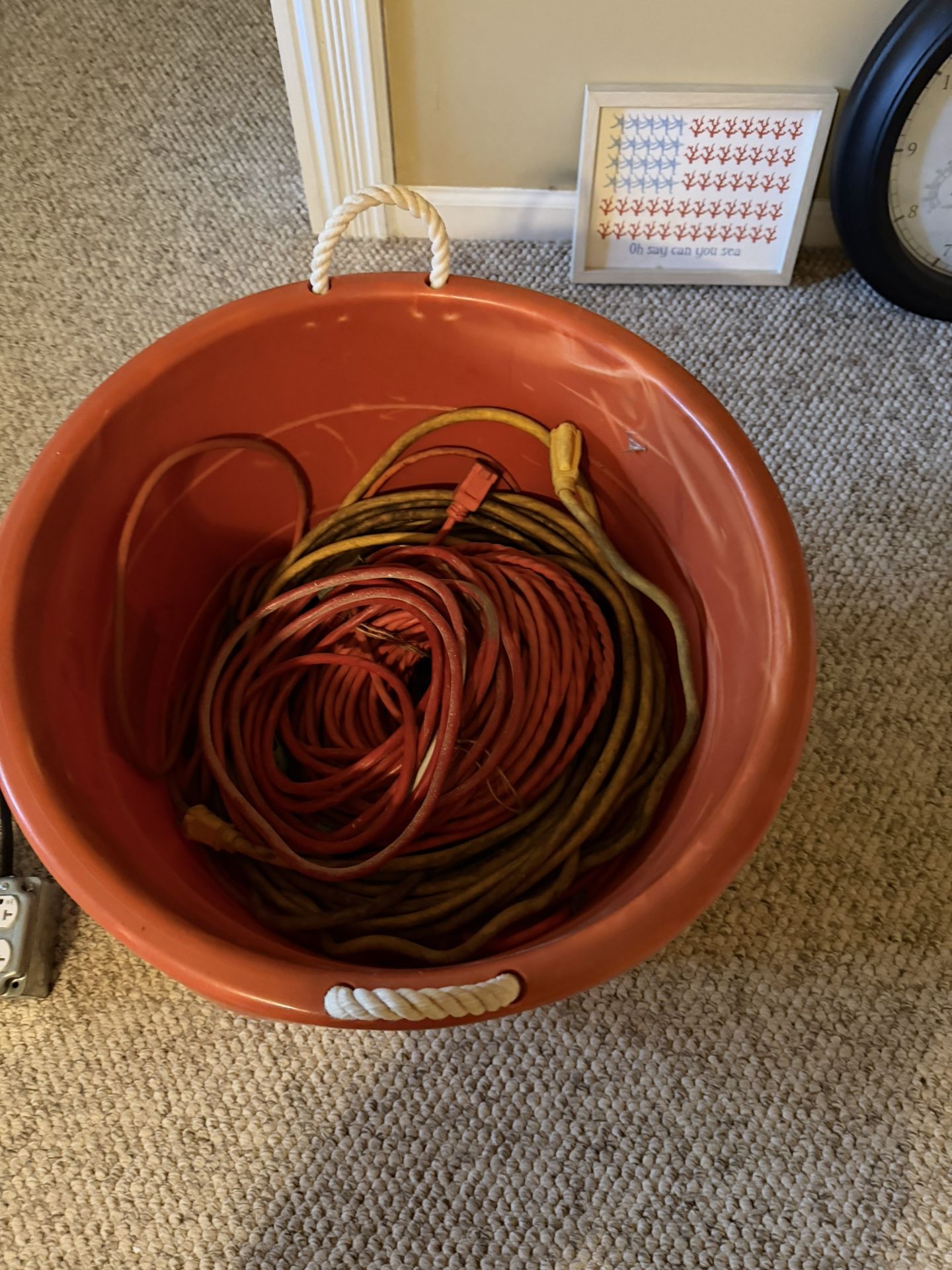 Extension Cords, Outdoor 4-way Outlet Box, And Shop Light