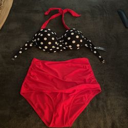 Bathing Suit, Brand New Women’s Large Or XL Minnie Mouse Black & Red