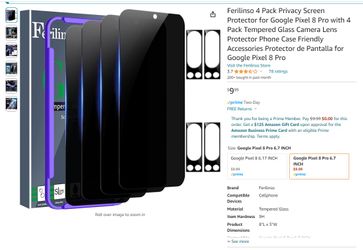 google Pixel 8 Pro -Ferilinso 4 Pack Privacy Screen Protector