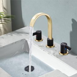 Midanya 8 inch Widespread Bathroom Sink Faucet,Modern Waterfall 3 Hole 2 Handles Bathroom Faucet 8" Vanity Faucets with Pop Up Drain and Water Supply 
