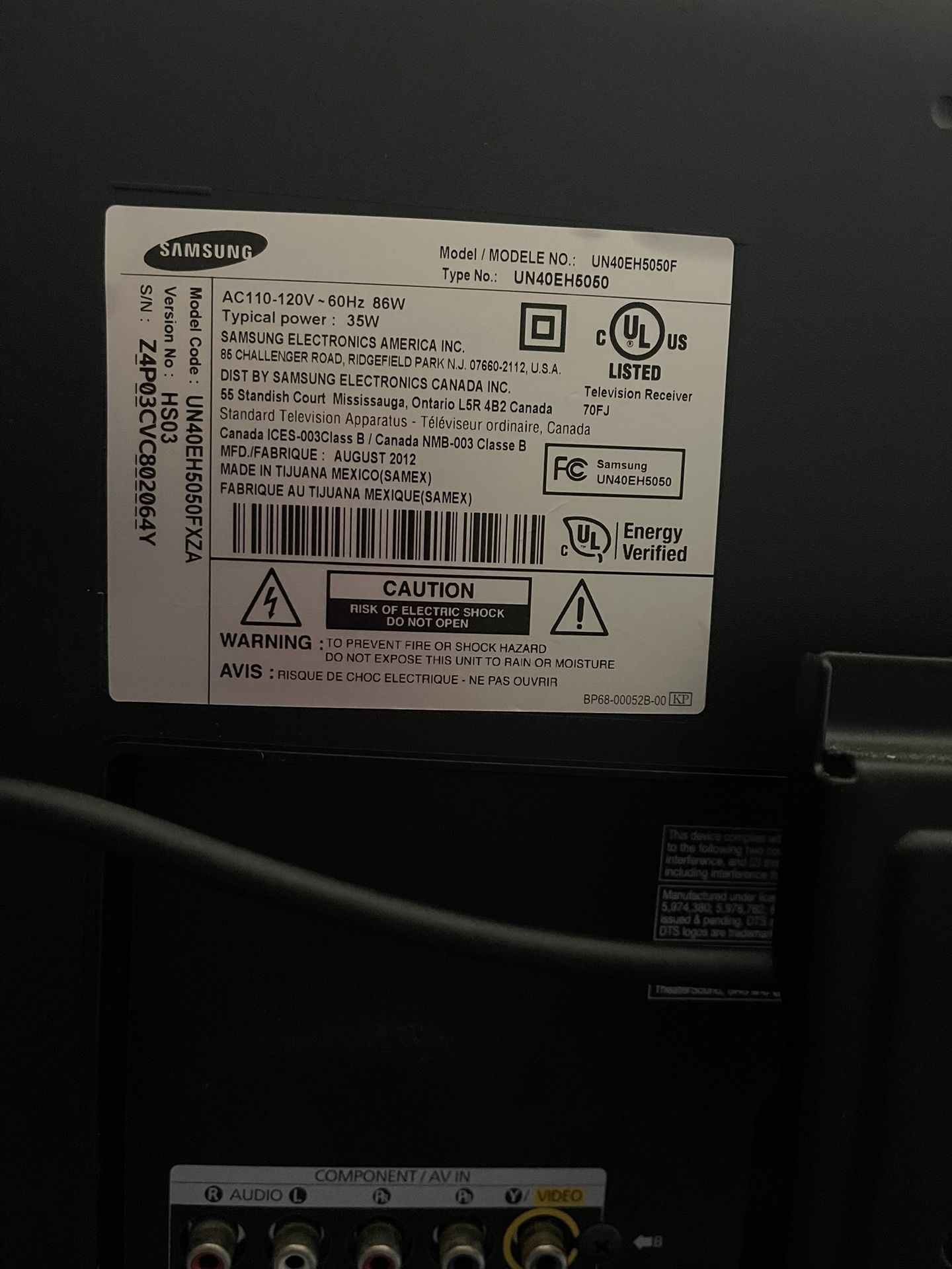 Samsung 40 1080p W/Remote