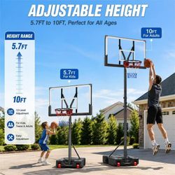 Basketball Hoop for Outdoor, Fehomix Adjustable Height 7-10 FT, Portable Basketball Goal System with 45" Shatterproof Backboard, Wheels & Water Base,