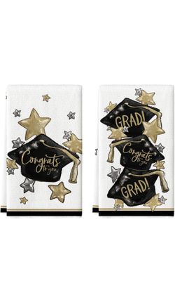 Artoid Mode Black Congrats Grad Cap Firework Star Graduation Kitchen Towels Dish Towels