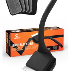 Grill Brush Bristle Free, Grill Cleaner Brush with 5 BBQ Replacement Head for Cast Iron, Stainless Steel Grates, Safe Grill Scraper Outdoor BBQ 