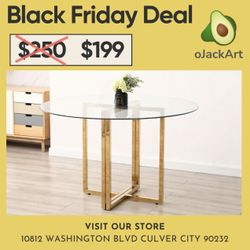 Gold Glass Round Dining Table 47 In