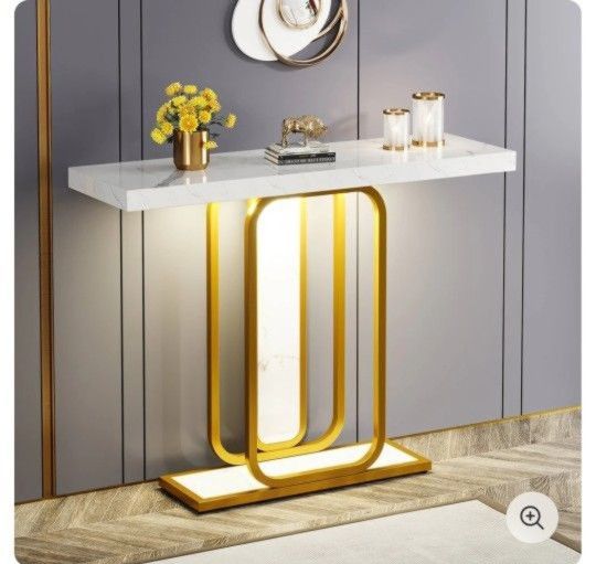 XK00521. Modern Console Table, 41" Faux Marble Sofa Table with LED Lights