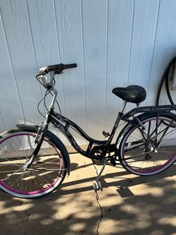 Women's Beach Cruiser Bike Black Pink Bicycle