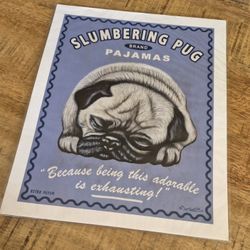 Retro Pets Pug Print "Slumbering Pug" Krista Brooks New