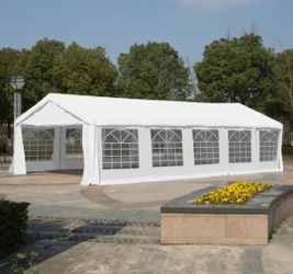 16 ft. x 32 ft. x 9.2 ft. White Roof PE Carport Canopy Party Tent with Removable Protective Sidewalls