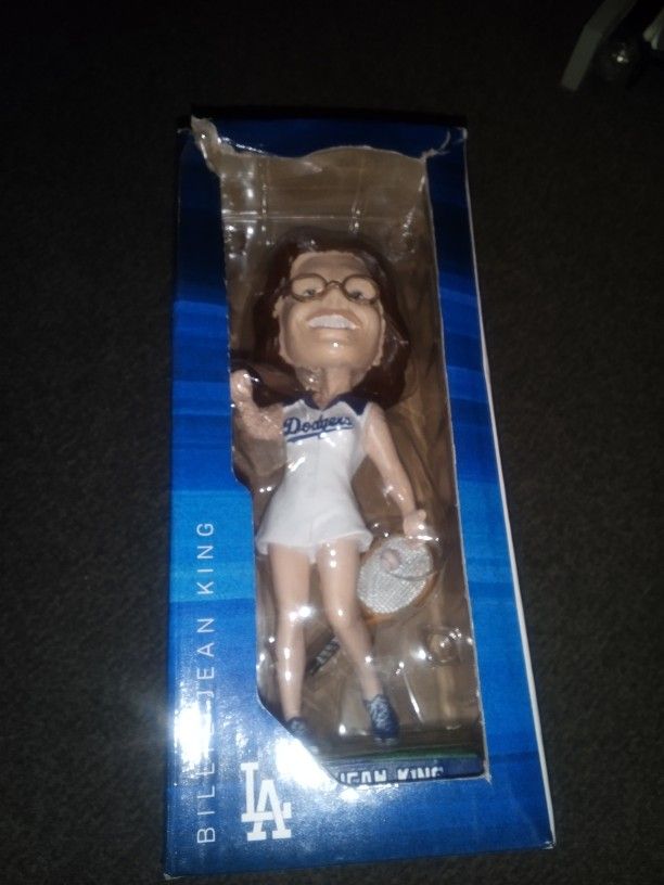New In Box Dodgers SGA Billie Jean King Dodgers Bobblehead Box Is Ripped On Top But The Bobblehead Is In Great Condition