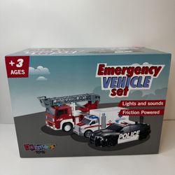 Friction-Powered Urban Hero Playset Including Fire Truck, Ambulance, Police Car for Kids, Boys & Girls, 3-Pack Emergency Vehicles with Light & Sound
