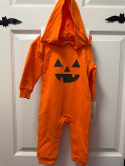 New! Cat & Jack Pumpkin Jumpsuit w/ Hood *NB & 6-9 Months
