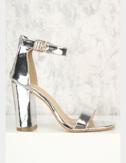 Silver patent heels