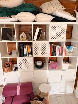 IKEA KALLAX 25-Cube Shelf Unit (5x5) White — LOADED with Door & Drawer Inserts